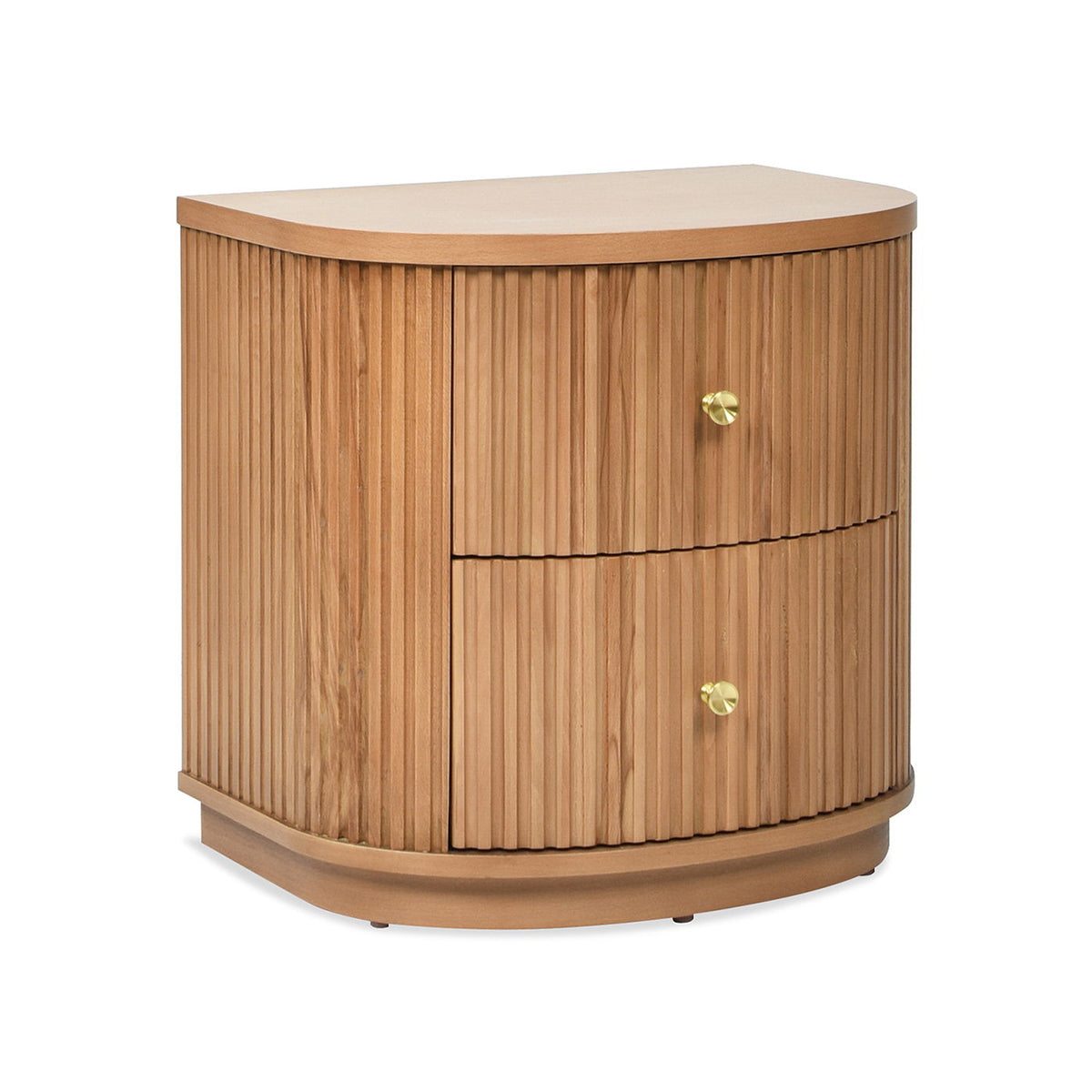 2 Drawer Storage Side Table with Fluted Carved Detail - Light or Dark Brown