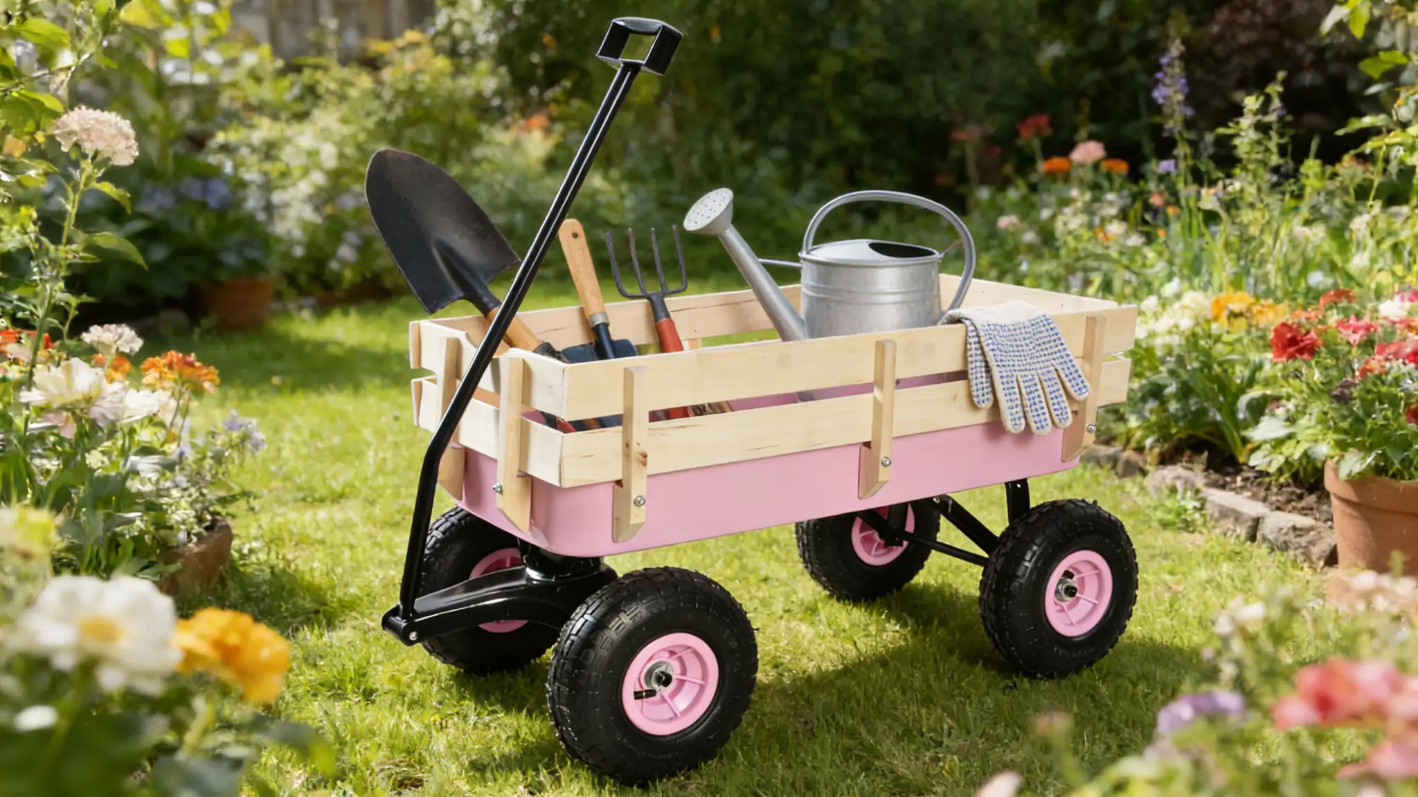 Outdoor Wagon All Terrain Pulling with Wood Railing by HouseOfZazla
