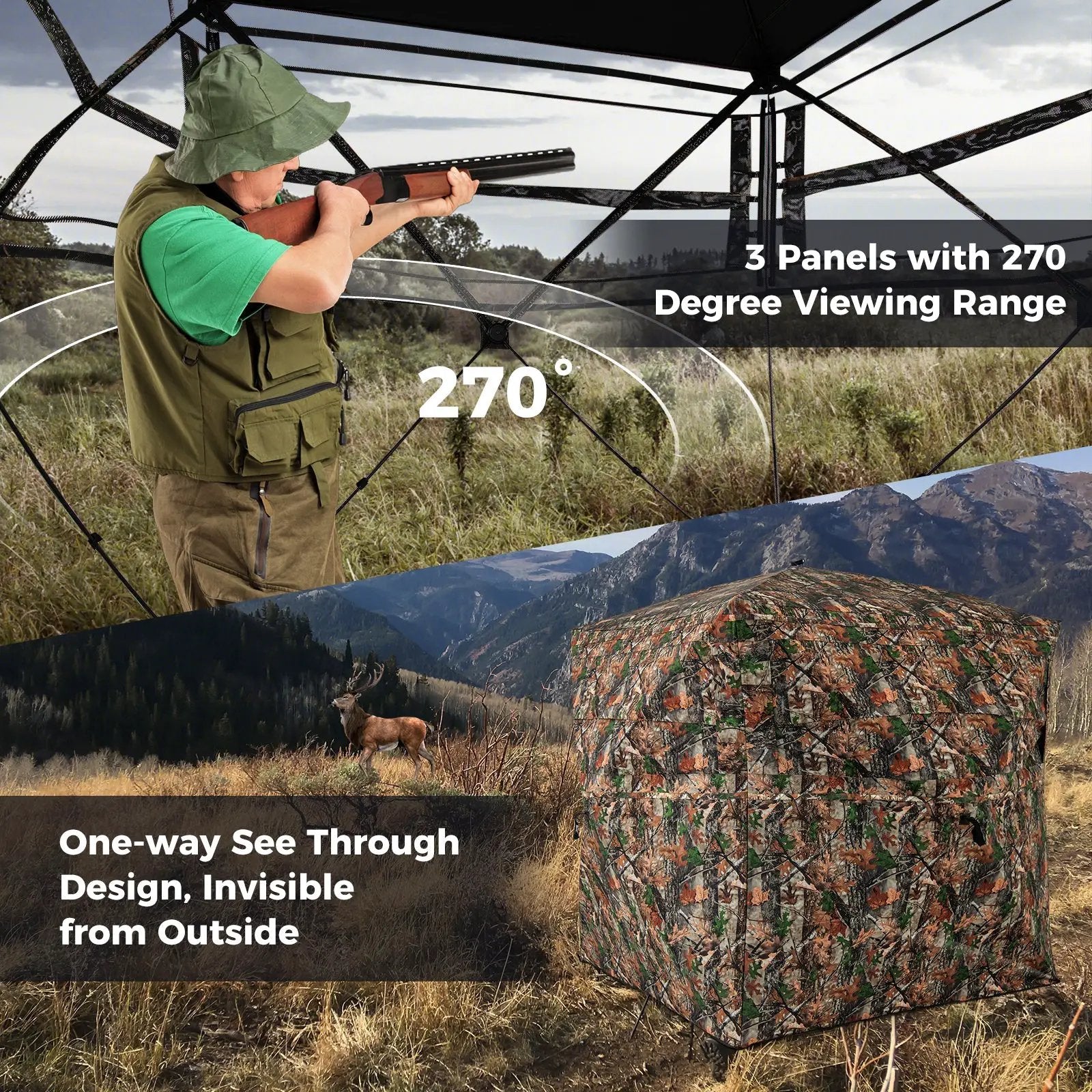 82 Inch Tall Hunting Blind 270° One Way See Through Ground Tent for 3-4 People by DirectDeals