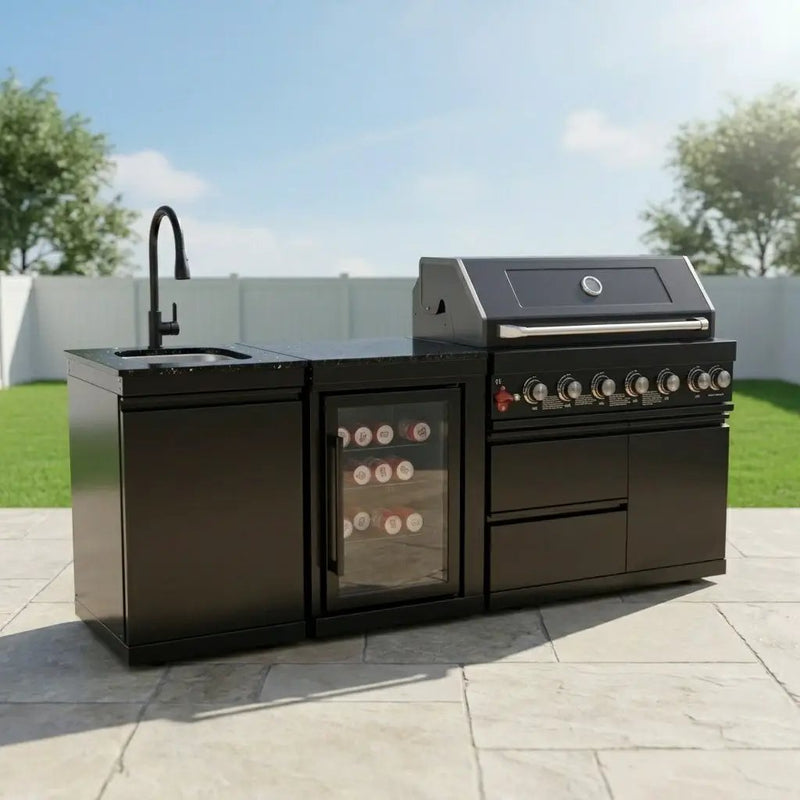 82" 6-Burner 85,000 BTU Gas Outdoor Kitchen Island Grill Stainless Steel Sink Wine Cooler by Chery Industrial