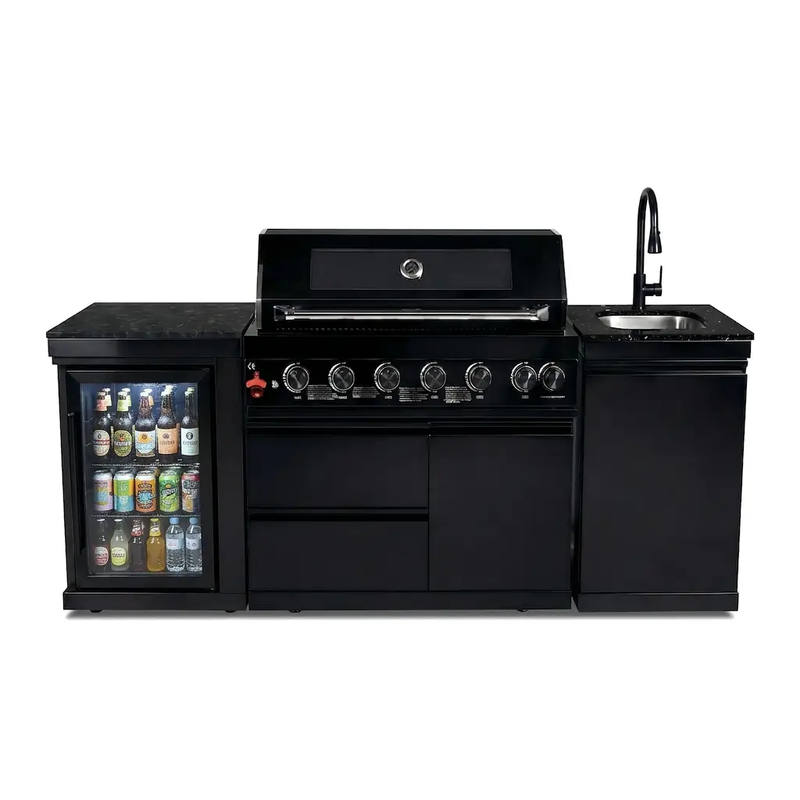 82" 6-Burner 85,000 BTU Gas Outdoor Kitchen Island Grill Stainless Steel Sink Wine Cooler by Chery Industrial