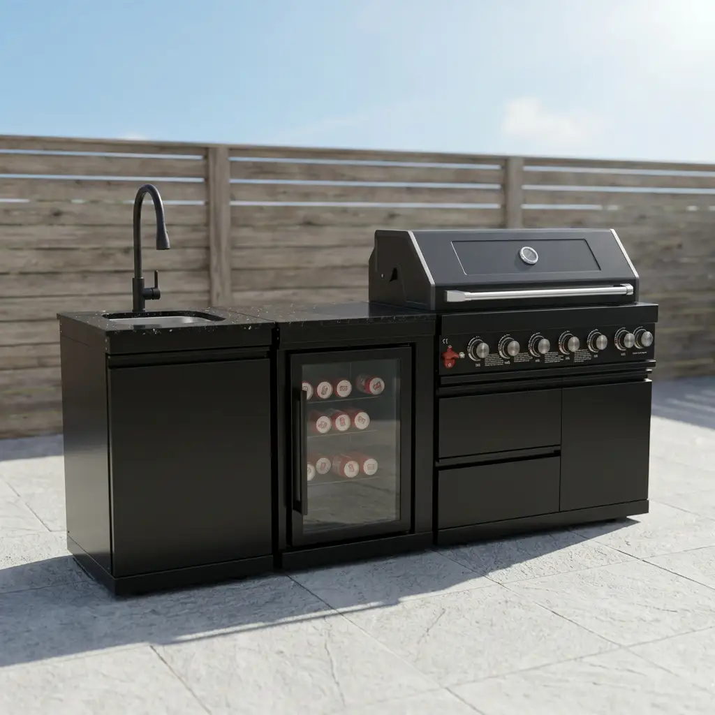 82" 6-Burner 85,000 BTU Gas Outdoor Kitchen Island Grill Stainless Steel Sink Wine Cooler by Chery Industrial