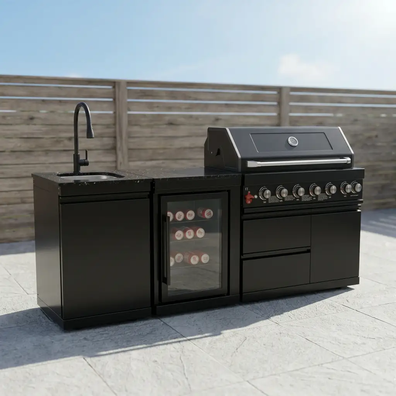 82" 6-Burner 85,000 BTU Gas Outdoor Kitchen Island Grill Stainless Steel Sink Wine Cooler by Chery Industrial