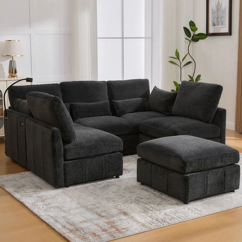Modern Modular U-Shaped Sofa Bed With Movable Ottoman, USB Ports, Phone Holder by Unique Piece Furniture