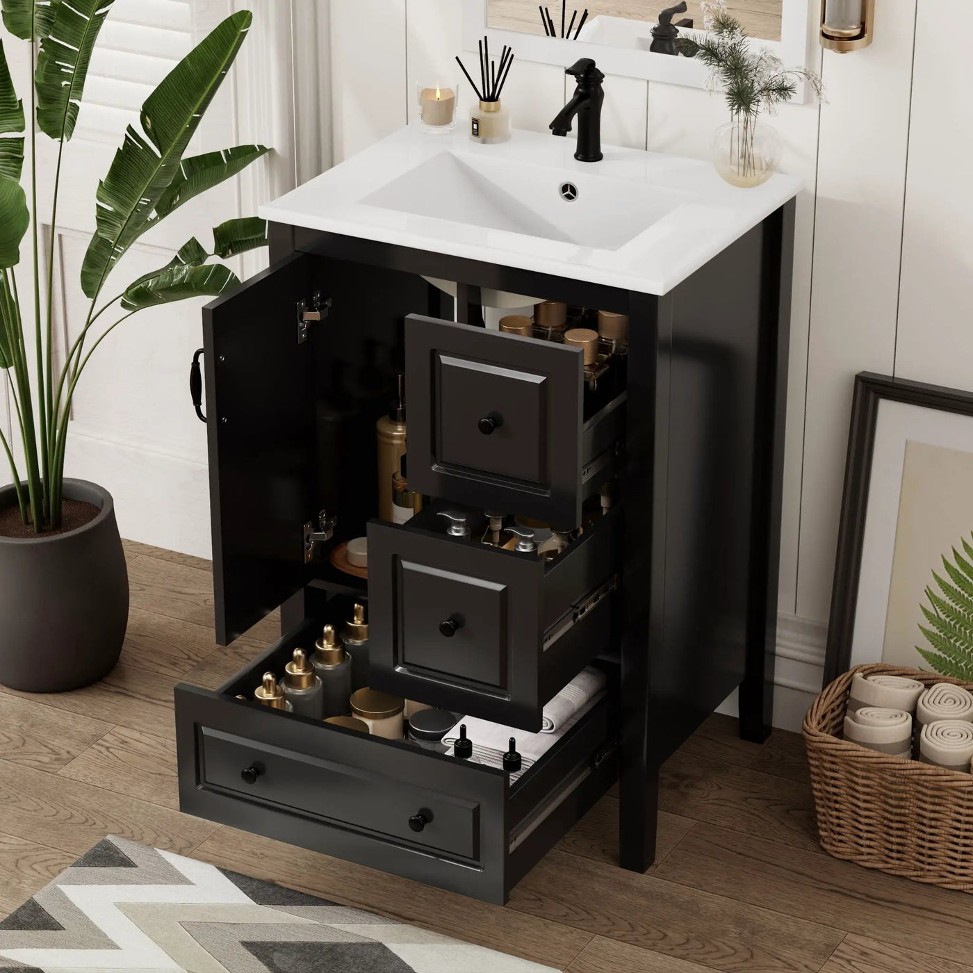 Retro Bathroom Vanity With Sink, Soft Closing Cabinet & Drawers by HouseOfZazla