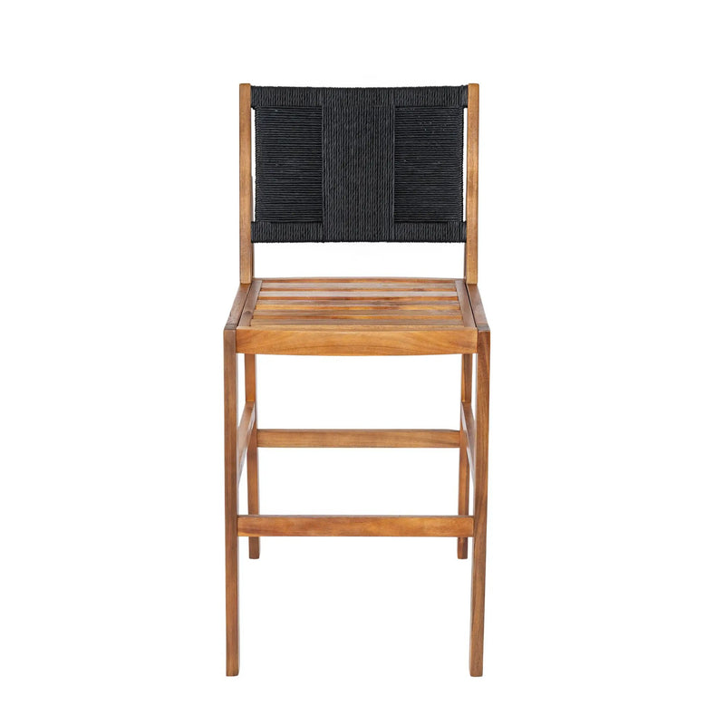 4 Pieces Arly Black Outdoor Bar Stool Solid Acacia Wood and Woven Wicker by HouseOfZazla