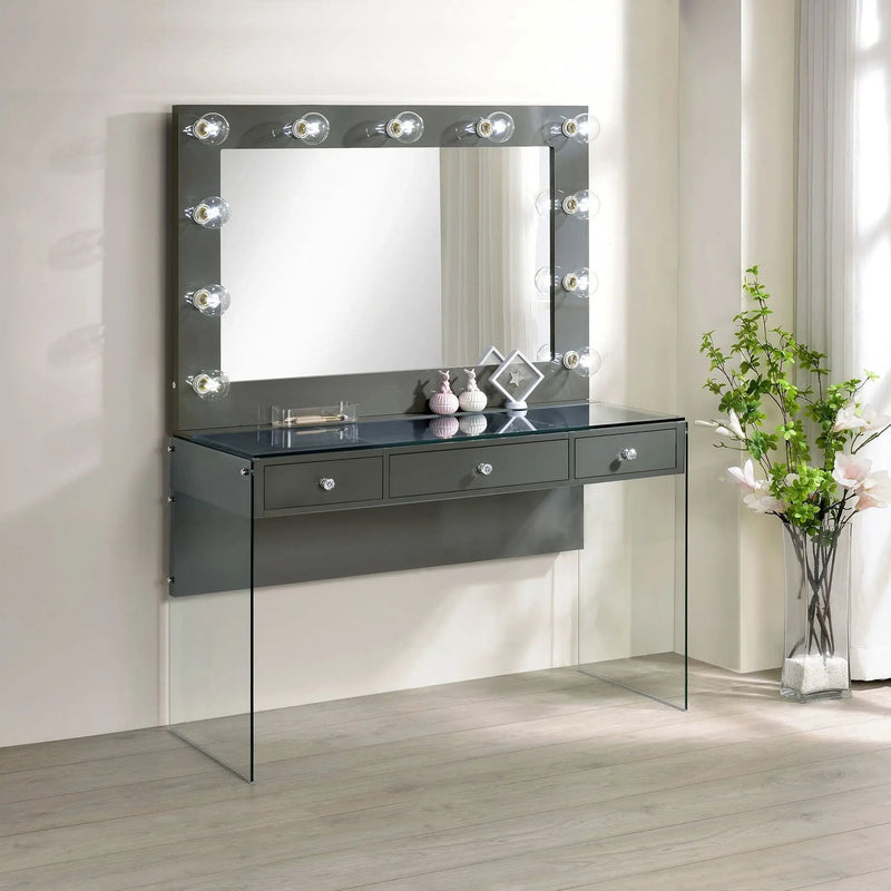 Afshan 3-drawer Vanity Set with Lighting Grey High Gloss by Unique Piece Furniture