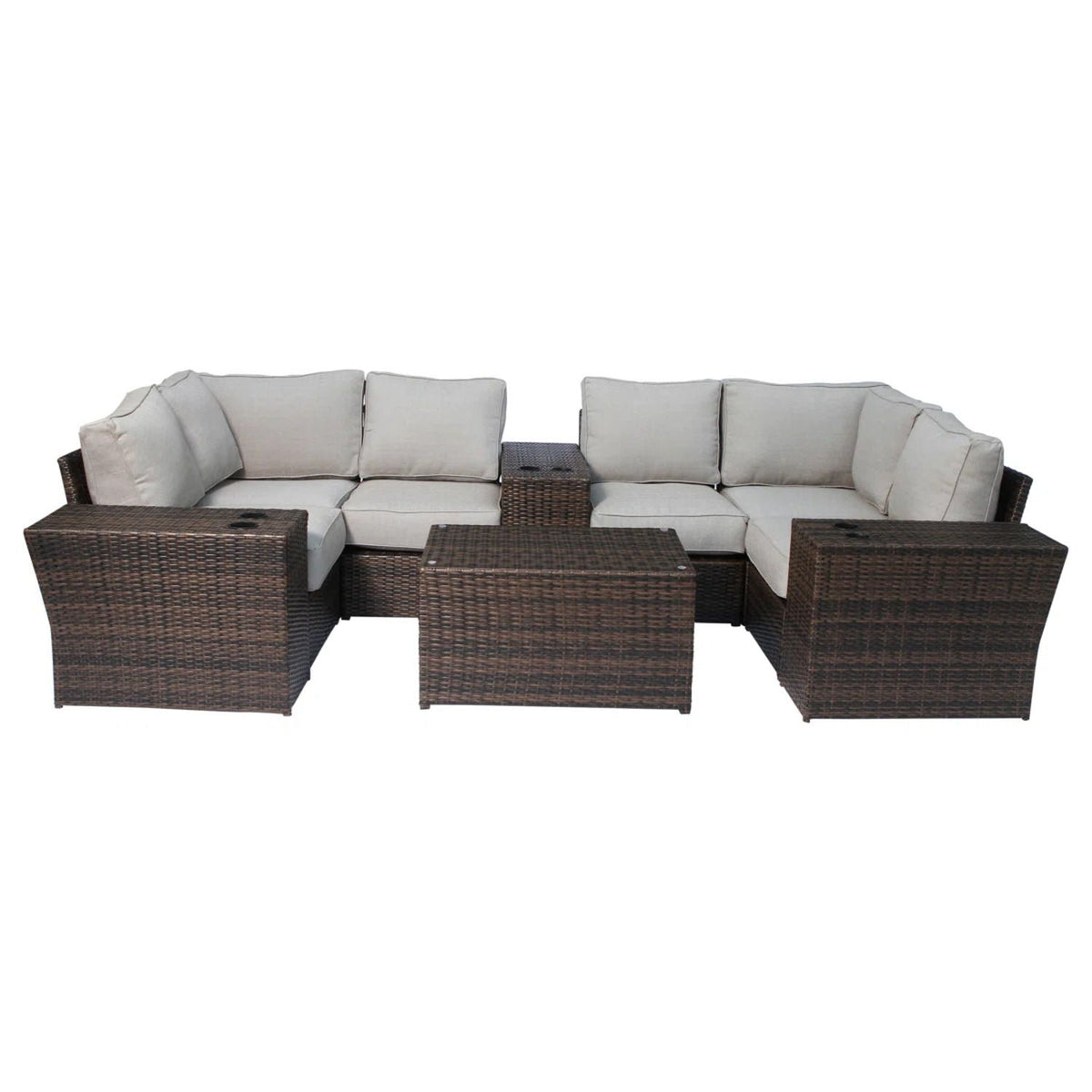 Wicker Outdoor Sectional with Weather Resistant Cushions and Table - Dark Brown or Gray