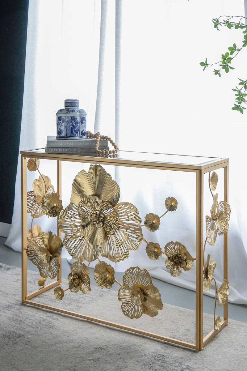 Console Table With Mirrored Glass Top, Modern Entryway Table For Living Room Foyer Entryway - Gold by Unique Piece Furniture