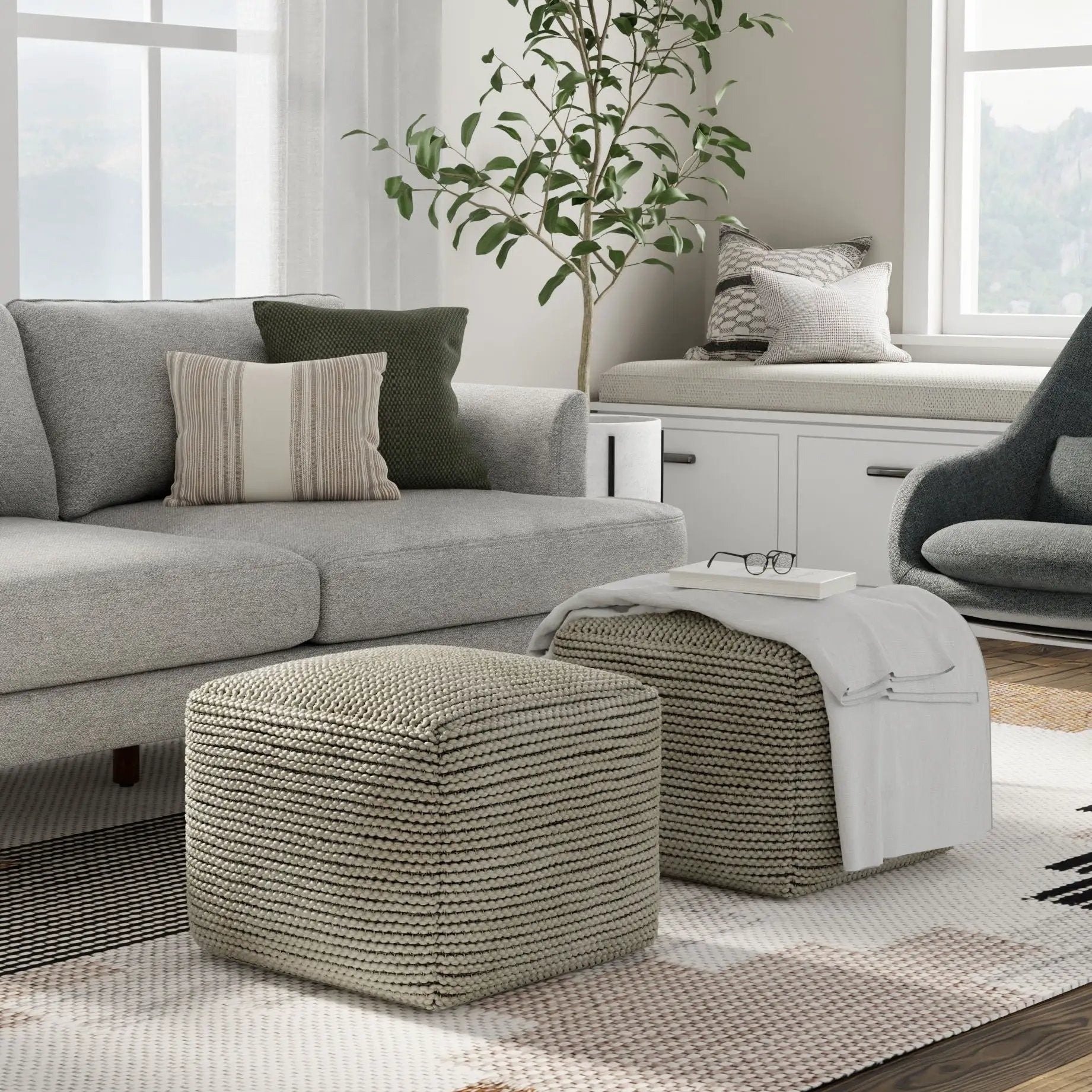 Eastmont - Outdoor / Indoor Pouf - Cream by Unique Piece Furniture