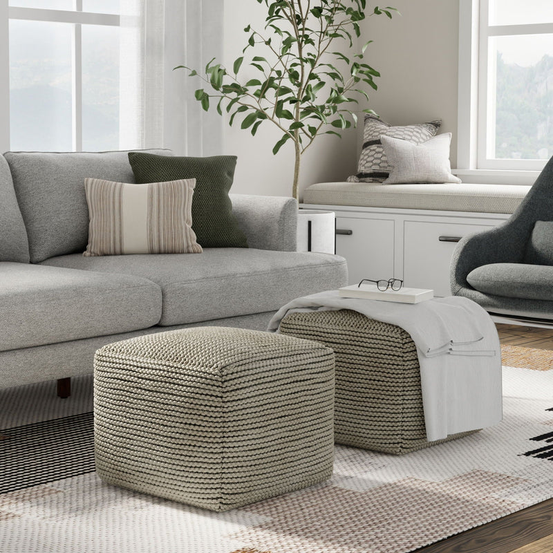 Cream Outdoor / Indoor Pouf with Water-Resistant Recycled PET, photo 3 of 5