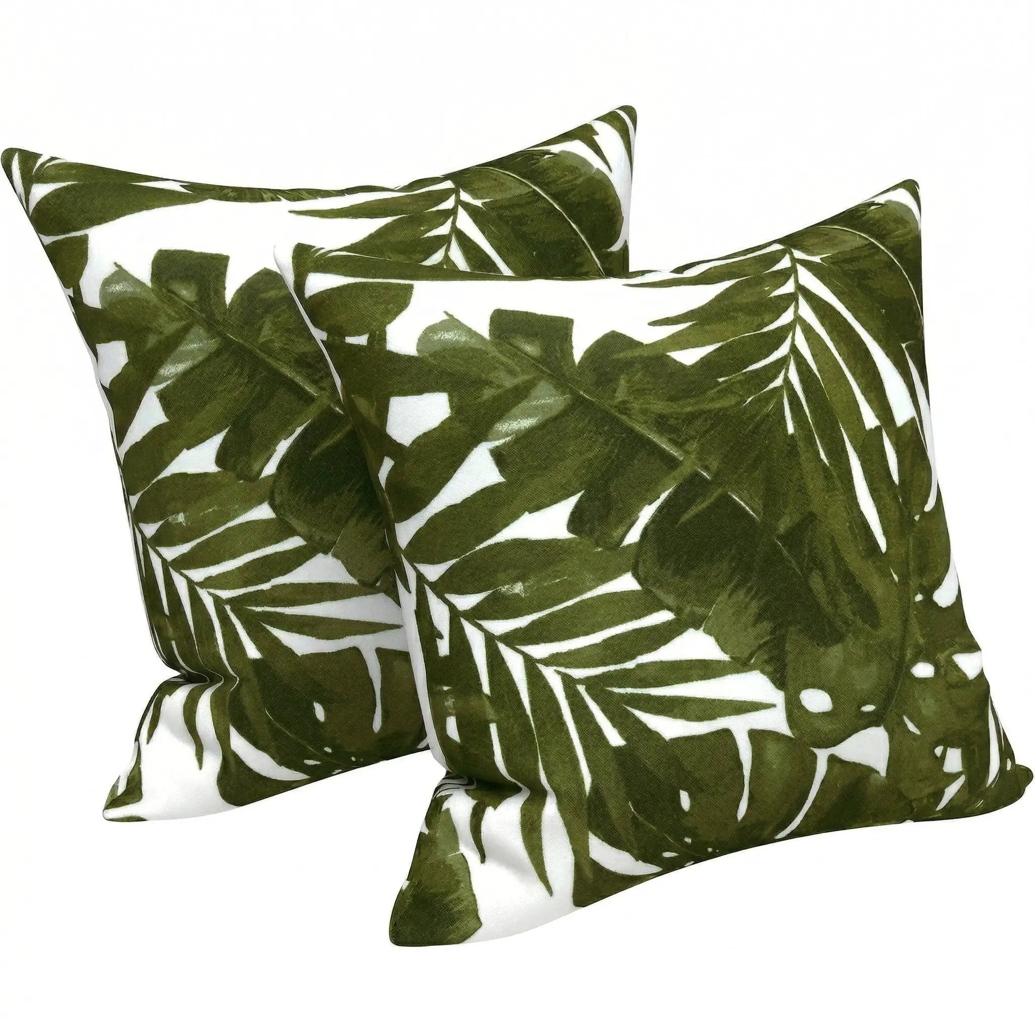 2 Pack Outdoor Throw Pillows, Waterproof & Fade-Resistant Patio Cushions (18x18 Inch, Green Leaf) by HouseOfZazla