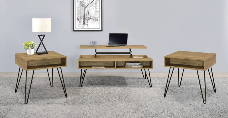 Fanning 3-piece Lift Top Coffee and End Table Set Golden Oak by Unique Piece Furniture