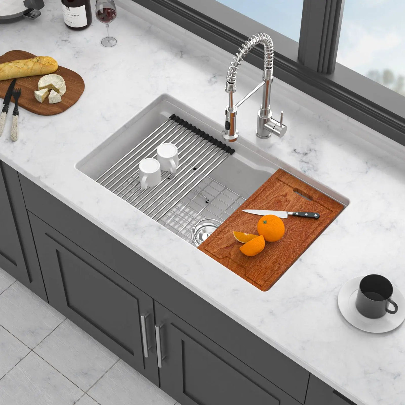 Undermount Workstation Single Bowl Porcelain Ceramic Kitchen Sink by HouseOfZazla