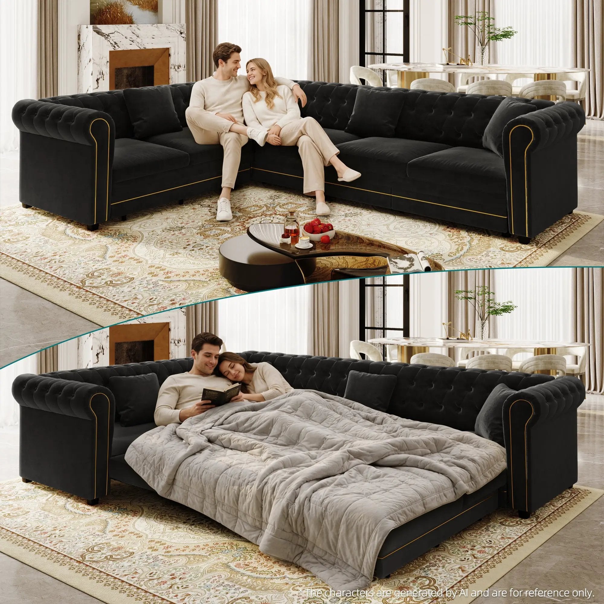 115.3" L-Shaped Sofa Couch with Pull-Out Bed by HouseOfZazla
