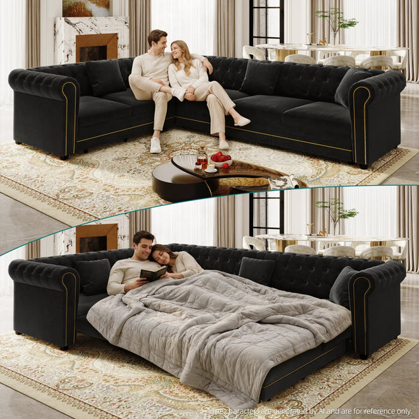 115.3" L-Shaped Sofa Couch with Pull-Out Bed, photo 2 of 10