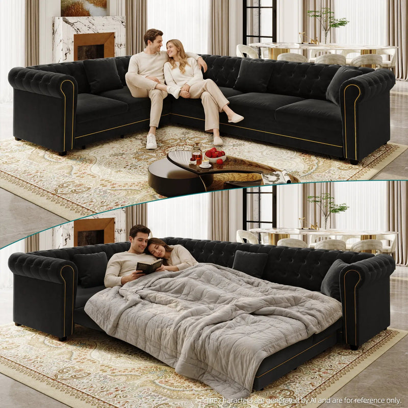 115.3" L-Shaped Sofa Couch with Pull-Out Bed by HouseOfZazla
