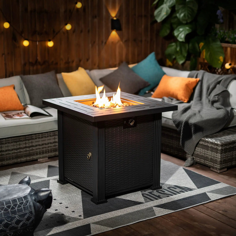 28" Propane Gas Fire Pit Table, 50000 BTU Square Steel Fire Pit by HouseOfZazla