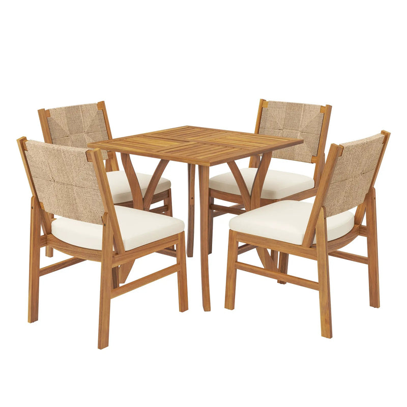 5 Piece Acacia Wood Outdoor Patio Dining Set by HouseOfZazla