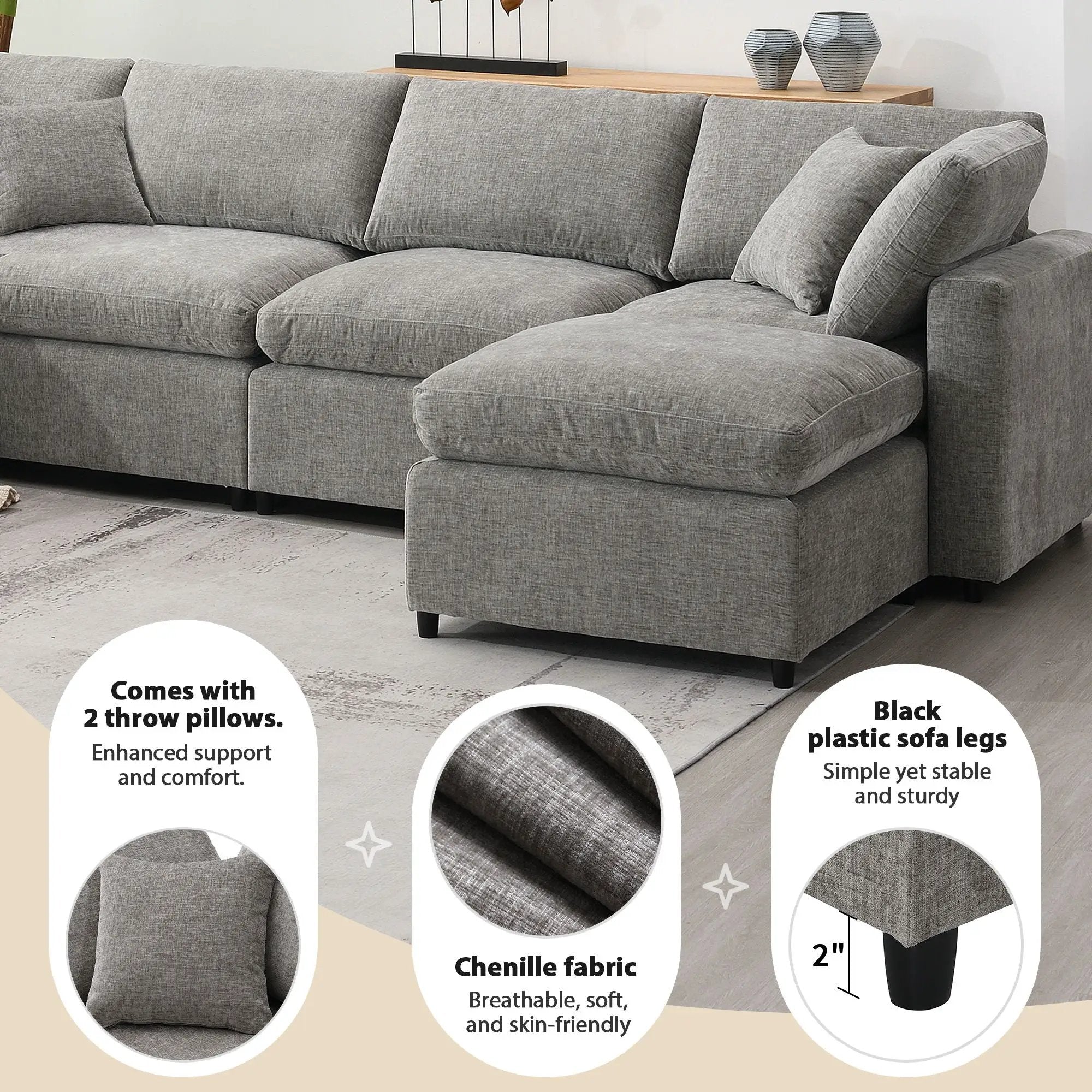 Modern Modular Cloud Sofa Bed, 6 Seat Sectional Couch Set With Ottoman, Free Combination, Convertible U Shaped Sleeper Sofa For Living Room by HouseOfZazla