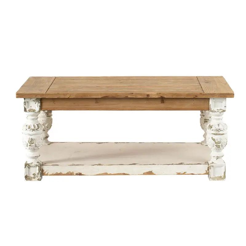 Rectangle Coffee Wooden Coffee Table, French Country Coffee Table - Brown / Antique White by Unique Piece Furniture