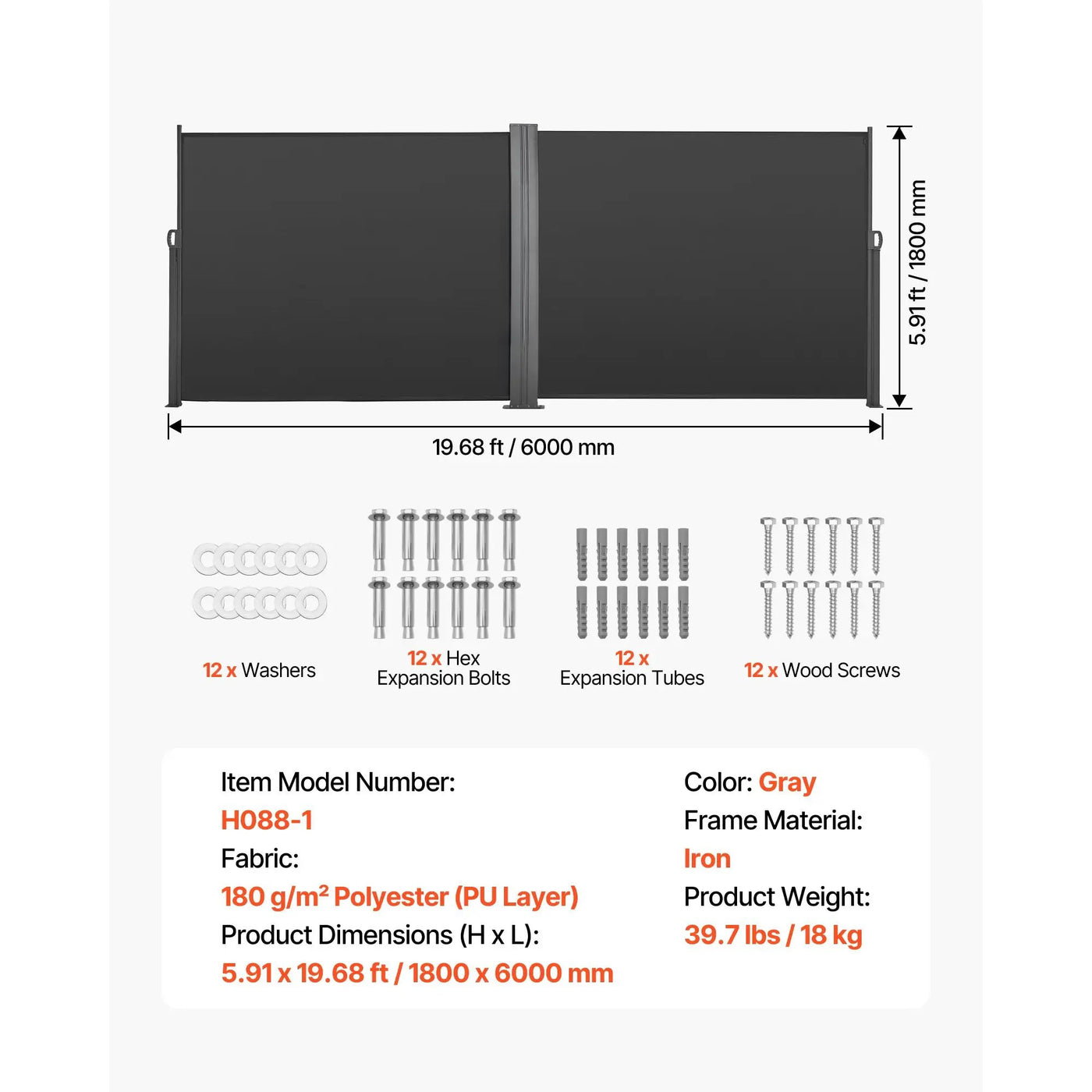 Retractable Side Awning, 71" x 236" Patio Screen with Waterproof Polyester Fabric by HouseOfZazla