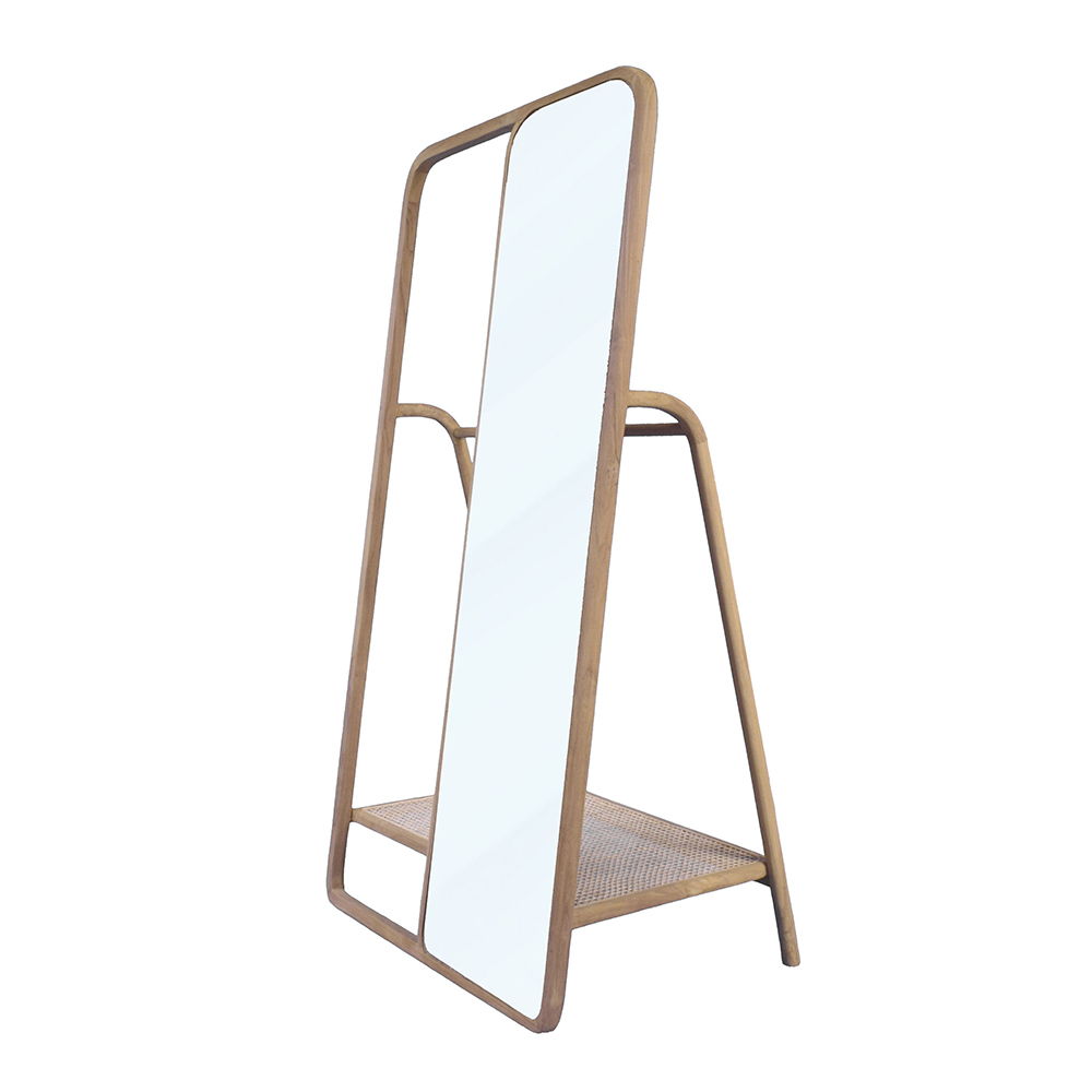 Large Clothes Hanger Storage Mirror with Woven Rattan Detail - Brown, photo 6 of 12