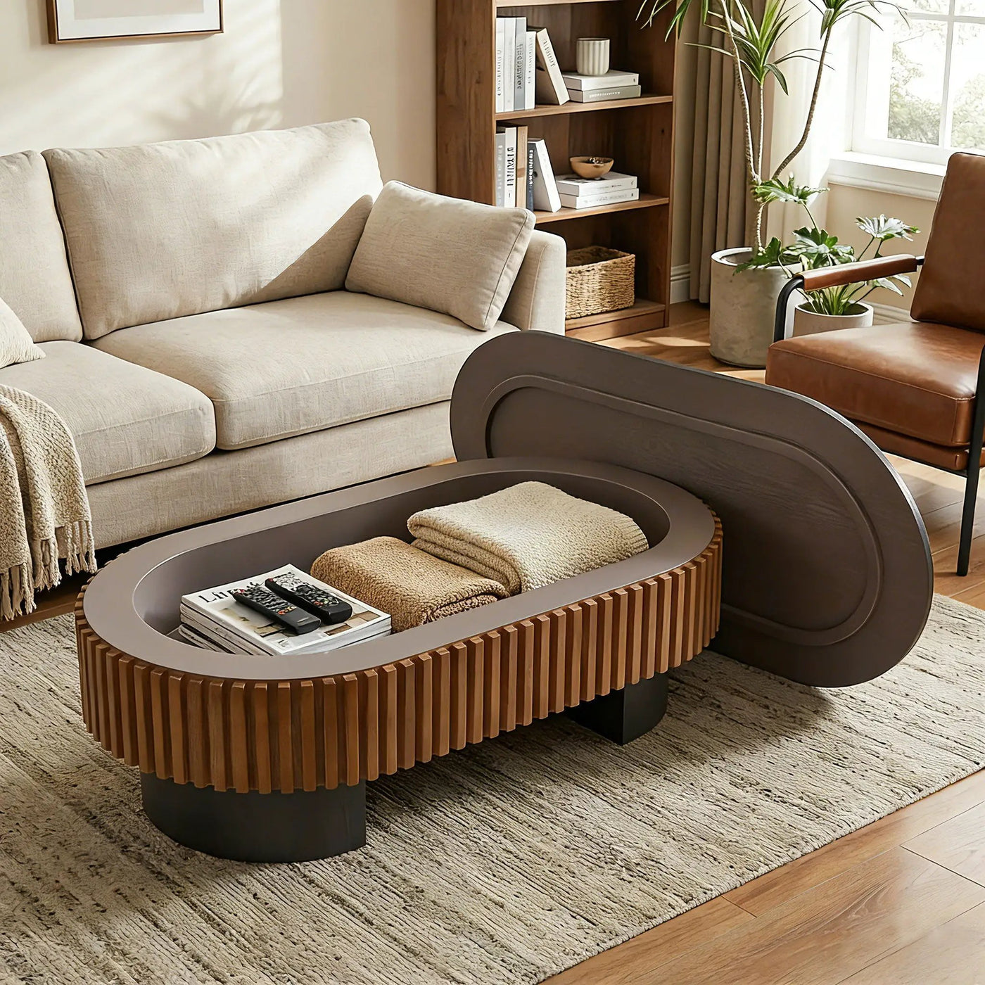 Elliptical Living Room Coffee Table With Hidden Storage And Removable Tabletop by HouseOfZazla
