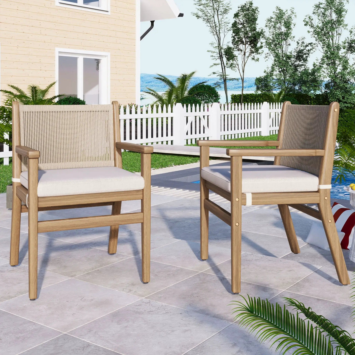 Outdoor Acacia Wood Patio Dining Armchair (Set of 2) by HouseOfZazla