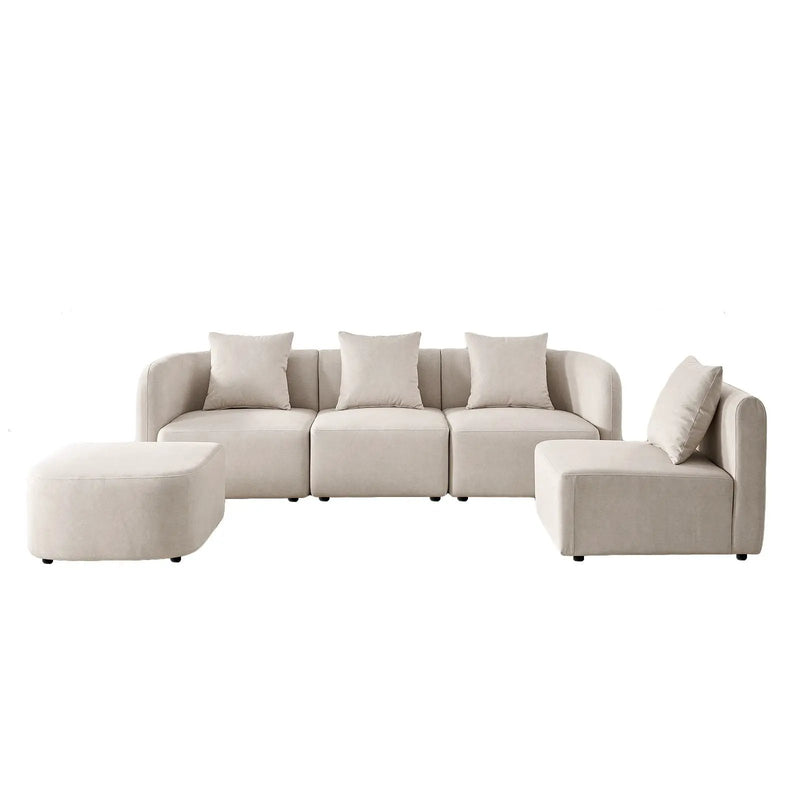 L-Shaped Modular Sectional Sofa With Ottoman, Living Room Furniture Set - Beige by HouseOfZazla