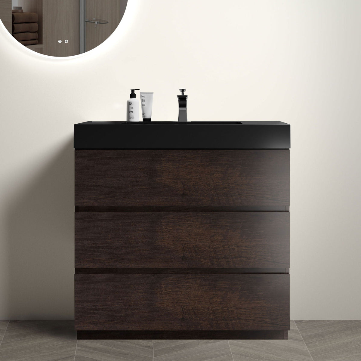 Alice Bathroom Vanity with Large Storage and One-Piece Sink Basin – Black or White, photo 13 of 24
