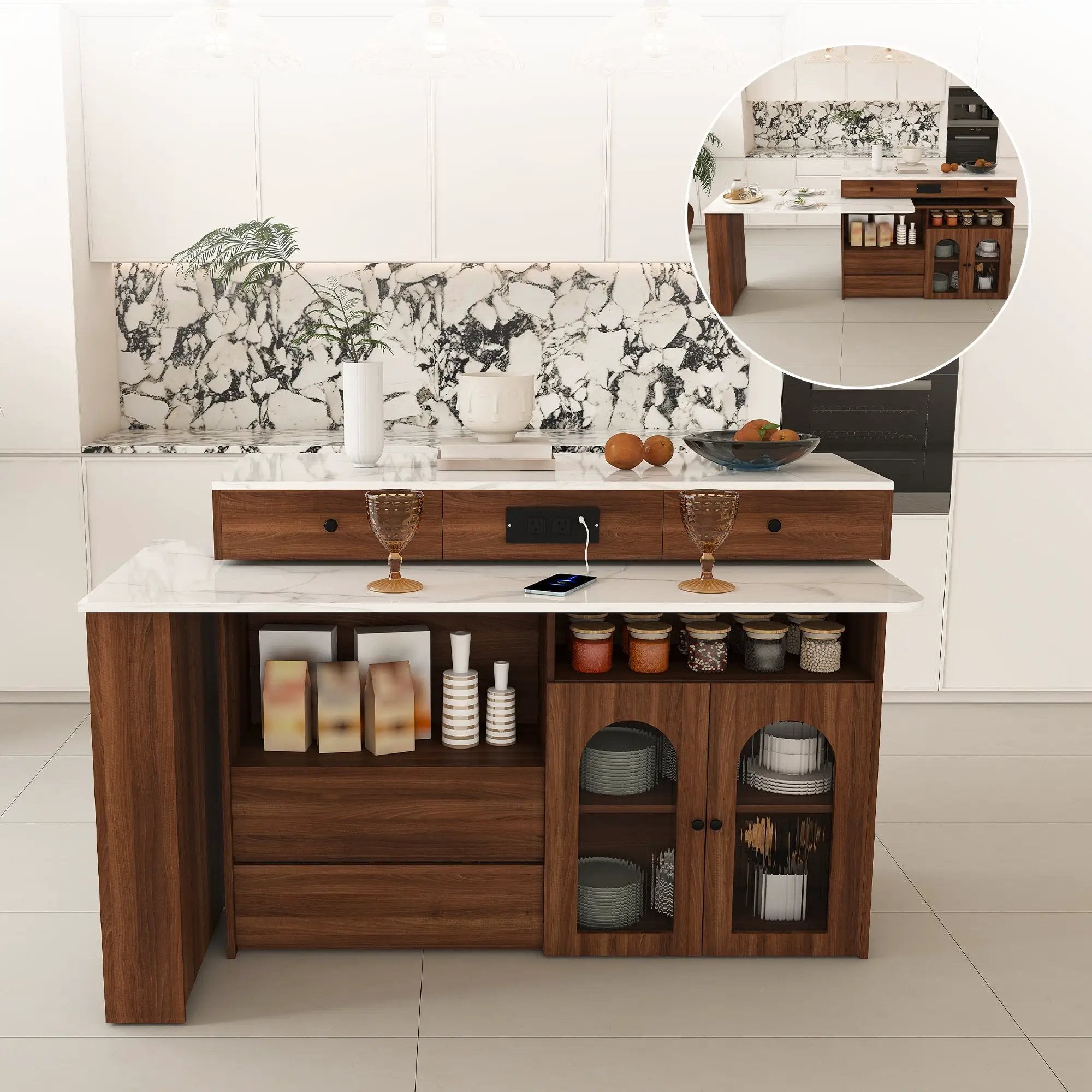 Extendable Kitchen Island with Rotating Table by HouseOfZazla