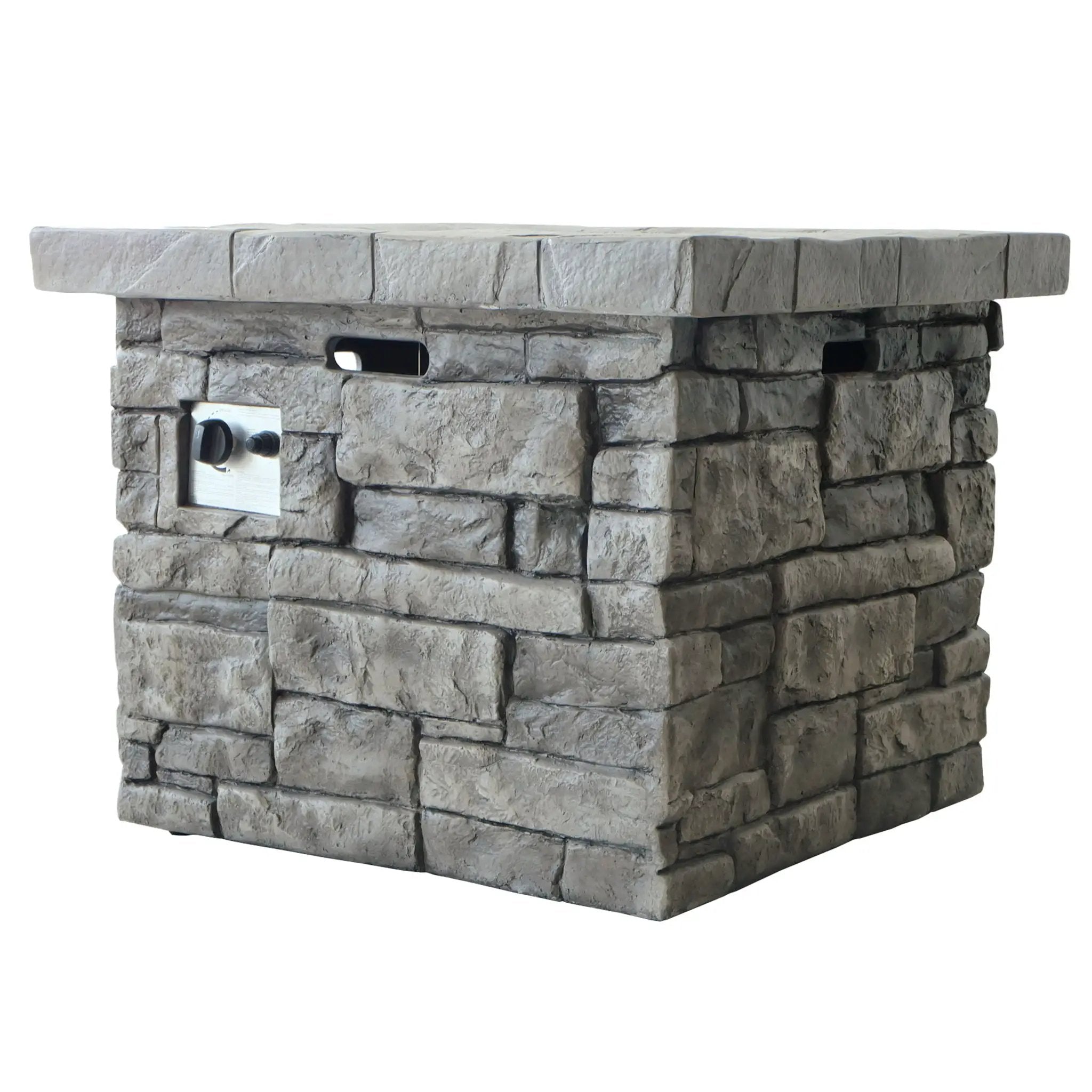 Outdoor Square Propane Fire Pit 40,000 BTU - Gray by HouseOfZazla