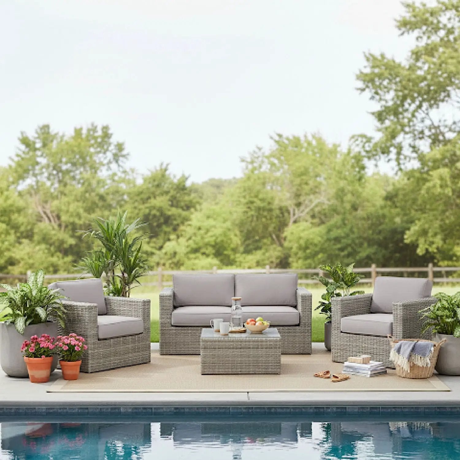 Wicker Seating Group Set With Table And Cushions by HouseOfZazla