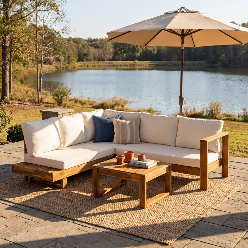 Outdoor 4pc Acacia Wood Sectional Patio Sofa Set by HouseOfZazla