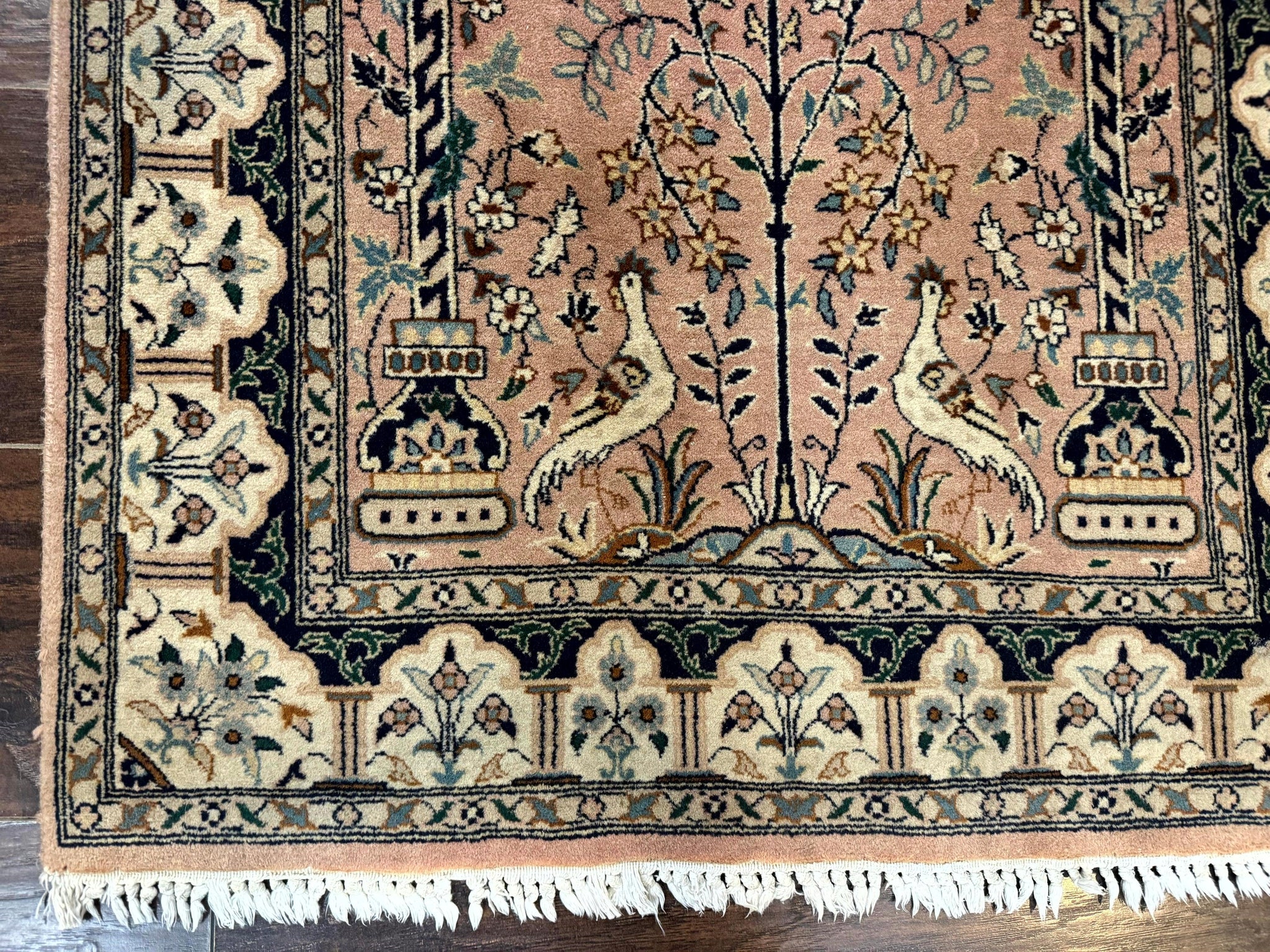 Small Tree of Life Prayer Rug, Pak Persian Rug 2.7 x 4, , Birds, Lantern, Handmade Vintage Fine 260 KPSI by Jewel Rugs