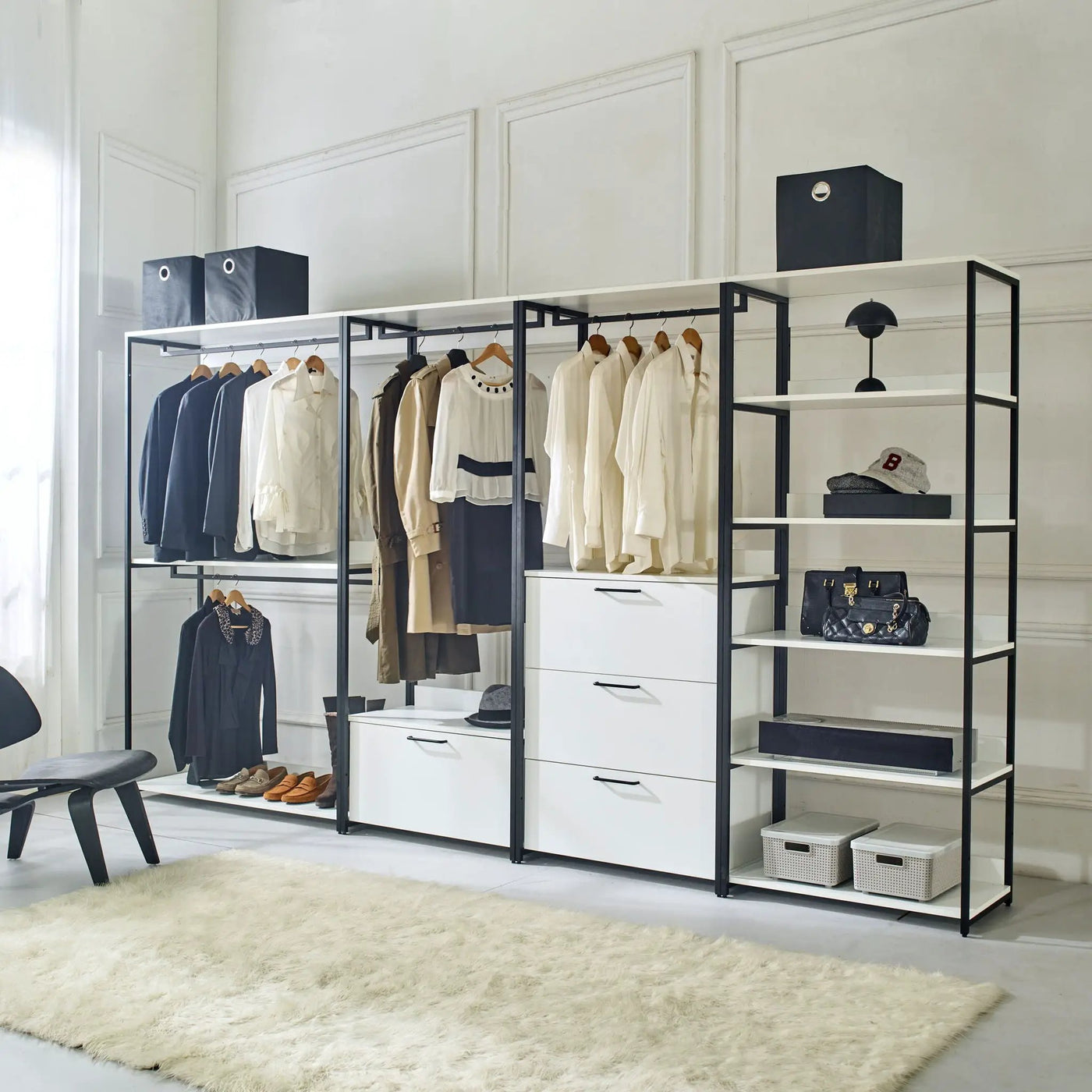 Fiona - Contemporary Wood And Metal Walk In Closet With Drawers by HouseOfZazla