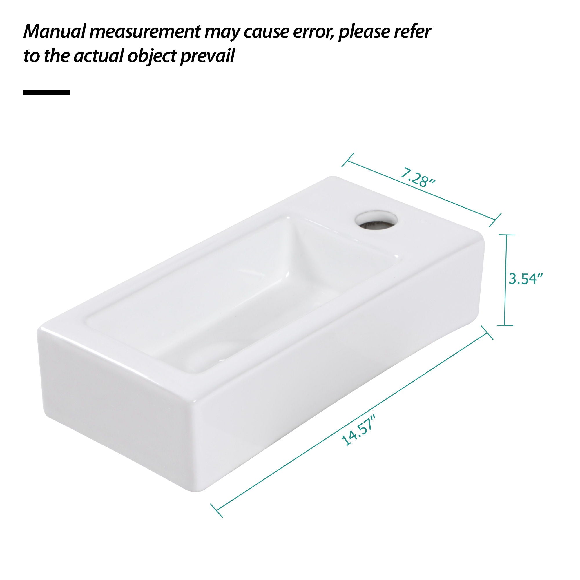 Modern Ceramic Rectangle Wall Mount Bathroom Sink With Single Faucet Hole - White by HouseOfZazla
