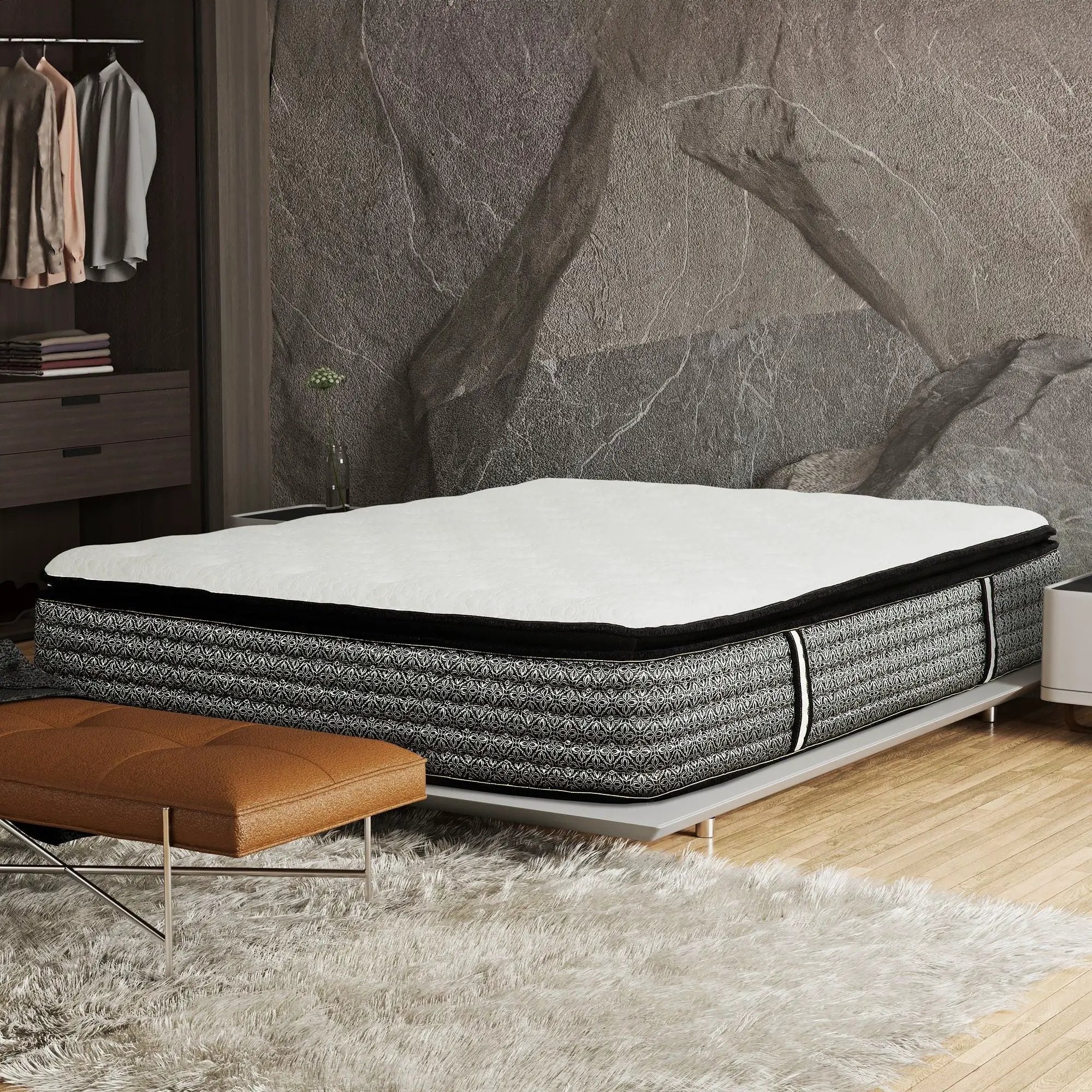 14" Premium Hybrid Mattress In A Box Plush Gel Memory Foam Top With Cooling Technology - Gray / White - Queen by Unique Piece Furniture