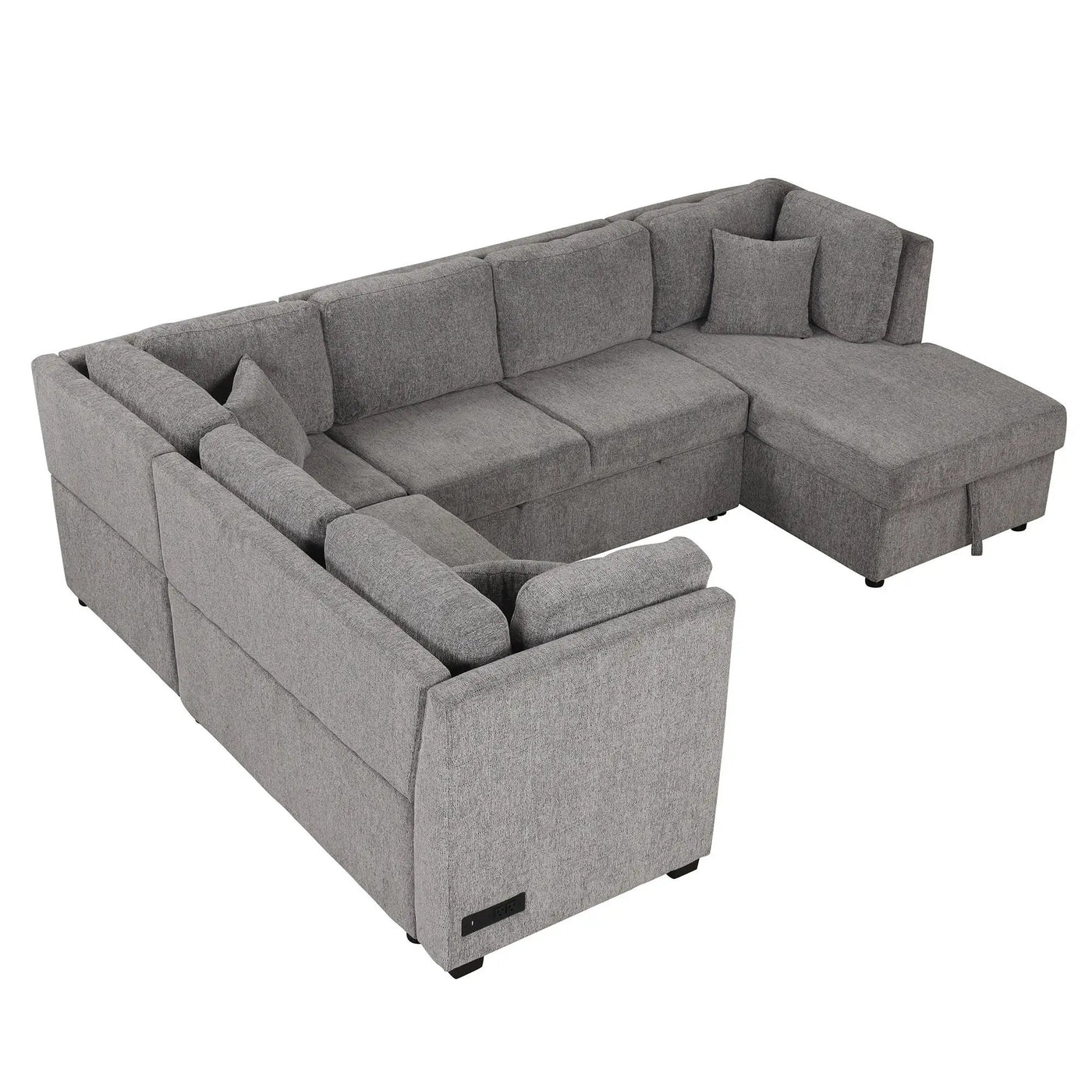 U-Shaped Sectional Sofa Pull Out Sofa Bed With Two USB Ports, Two Power Sockets, Three Back Pillows And A Storage Chaise For Living Room by HouseOfZazla