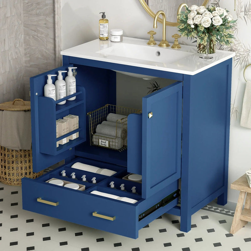 Bathroom Vanity With Single Sink, Combo Cabinet Undermount Sink, Bathroom Storage Cabinet With Two Doors And A Drawer, Soft Closing, Multifunctional Storage, Solid Wood Frame by Unique Piece Furniture