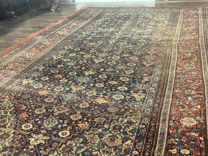 Antique Persian Bidjar Rug 8x15 – Navy Blue, Herati Pattern, Early 20th Century by Jewel Rugs