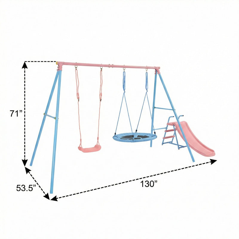 Xns107 - 2 Swing Set With Slide For Outdoor - Blue / Pink by HouseOfZazla