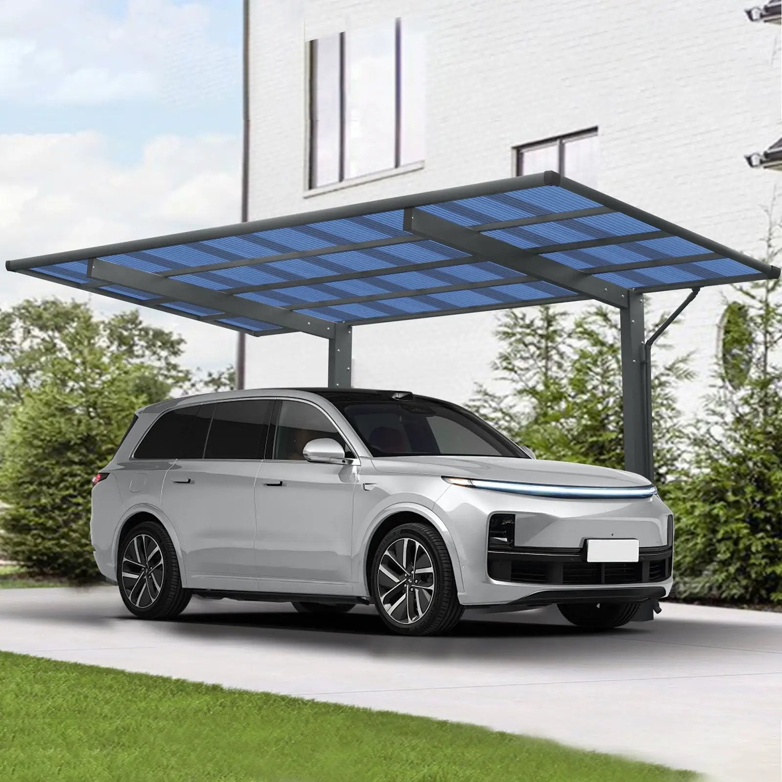 Outdoor Carport, Single Carport Aluminum Metal Frame And Polycarbonate Panels Car Port For Outdoor Driveway Car, Truck - Charcoal by Unique Piece Furniture