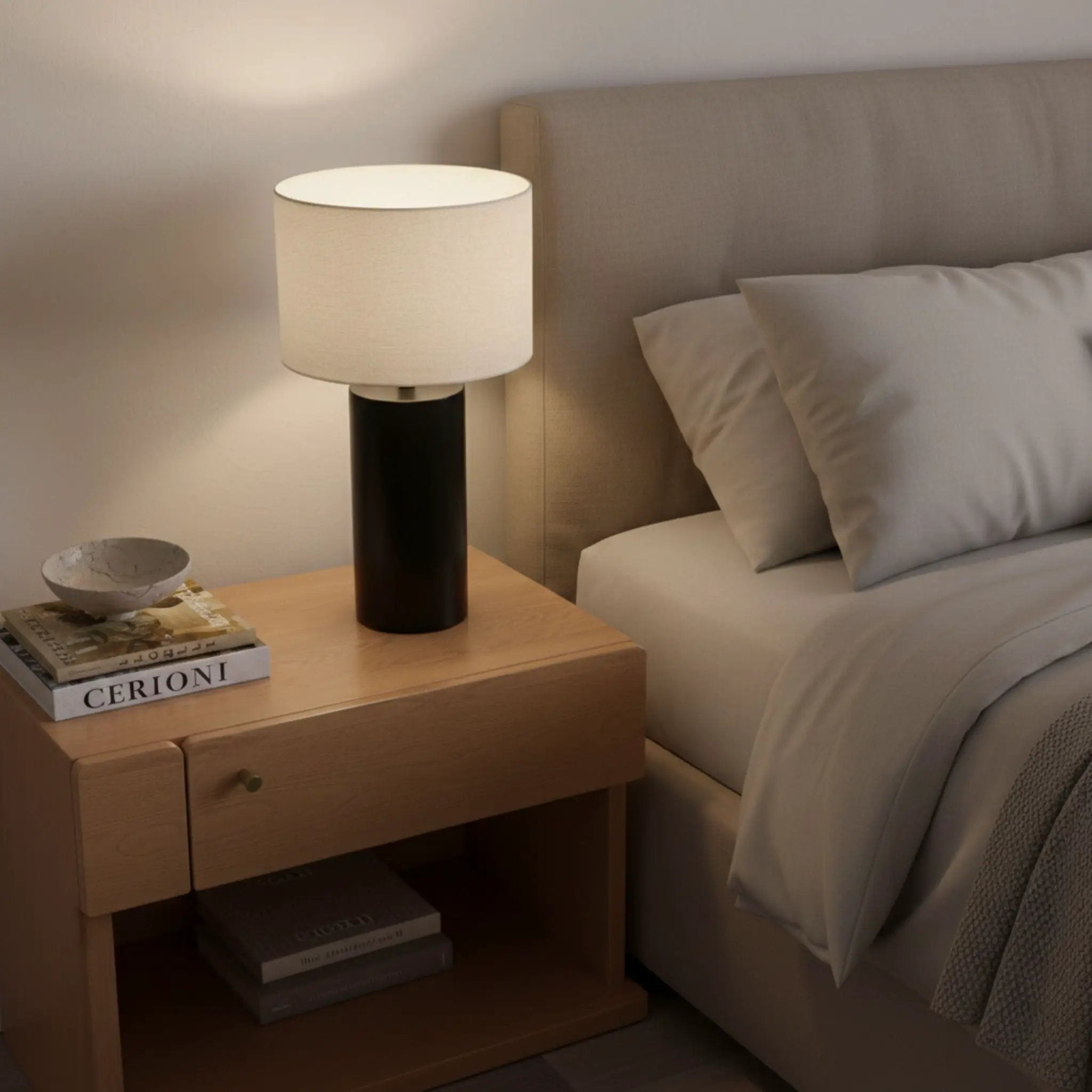 Aura - Table Lamp With On / Off Switch Block Base - Black / White by HouseOfZazla