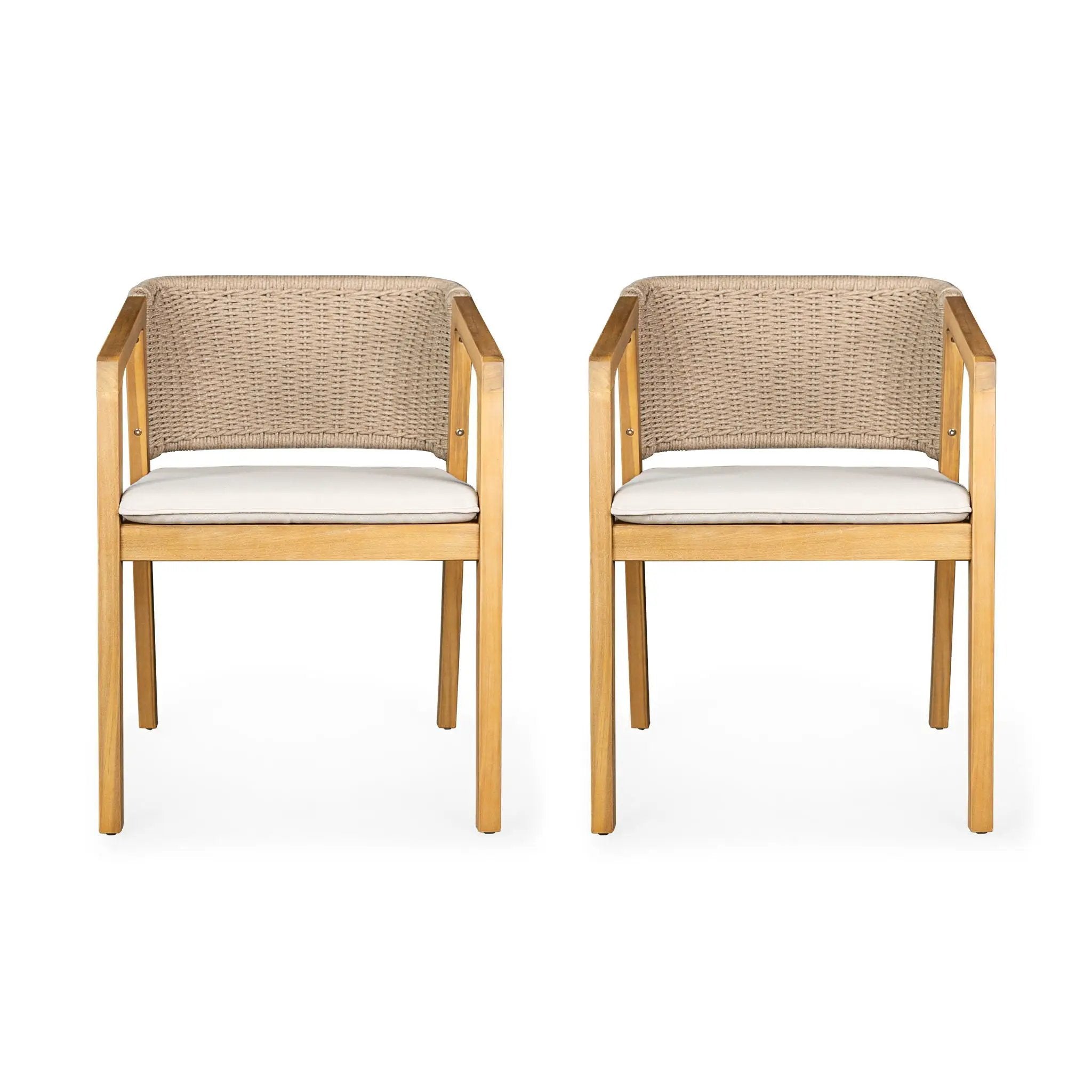 Outdoor Dining Set 1 Table 4 Chairs (Set of 5) - Teak / Beige by HouseOfZazla