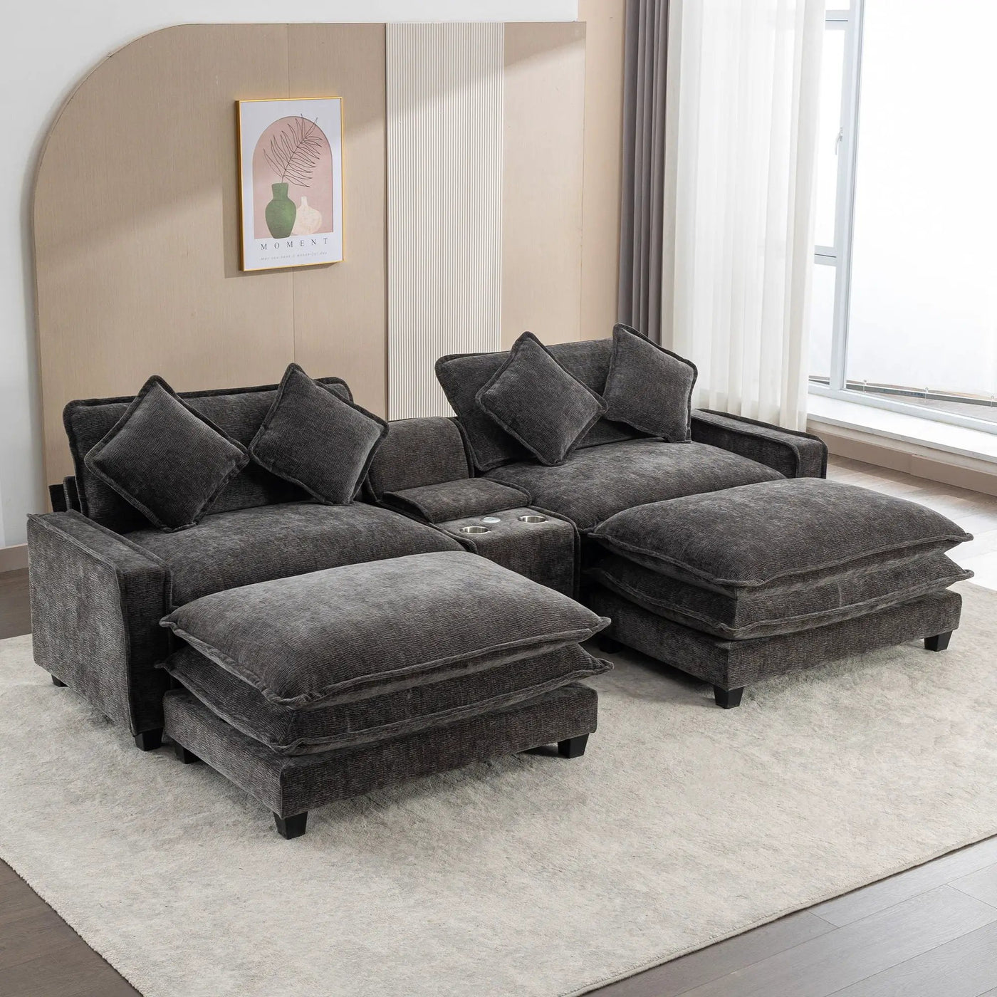 Modern Sectional Sofa With Removable Ottomans, USB Ports by HouseOfZazla