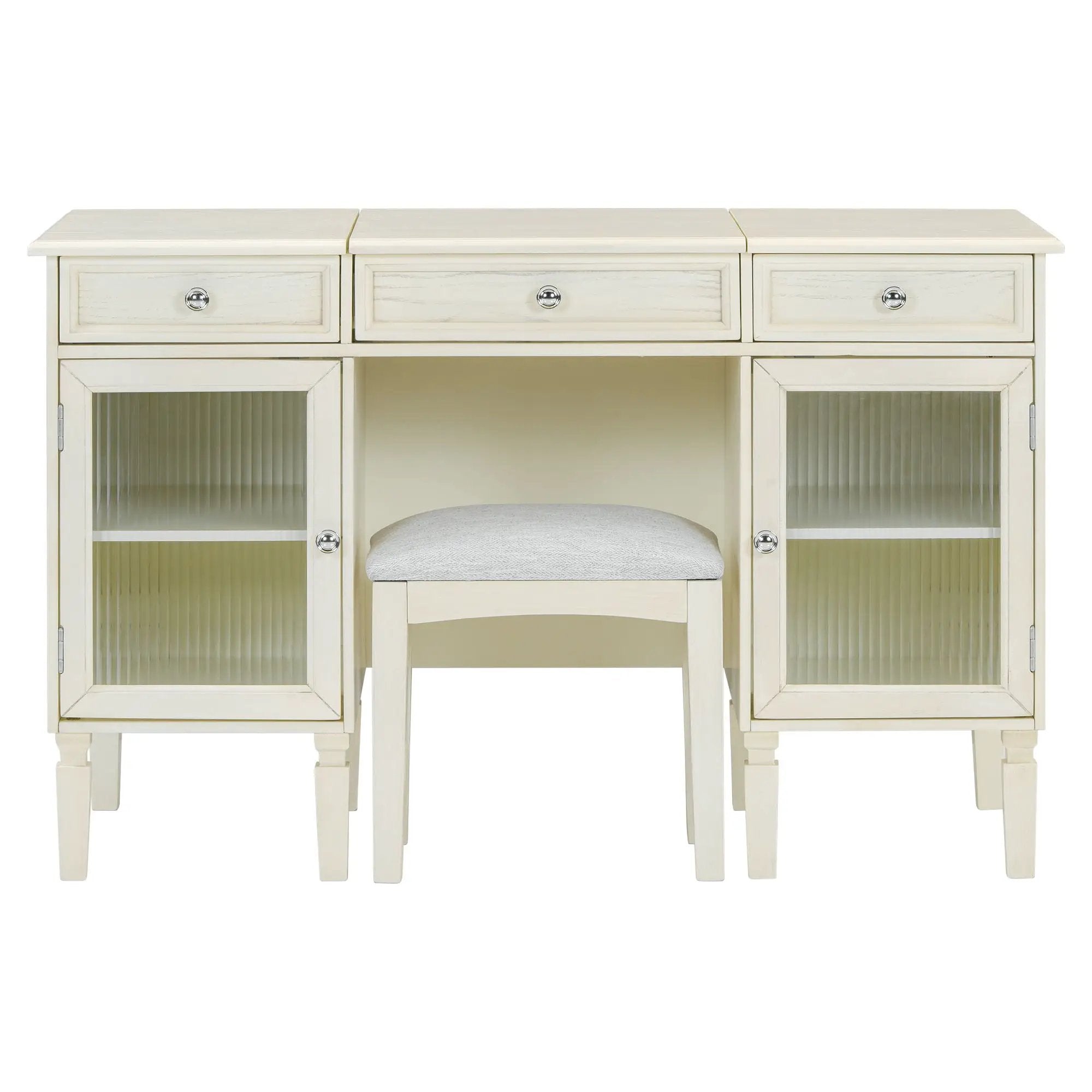 Multi Functional 2 In 1 Vanity Desk With Flip Top Mirror Material - White Oak by Unique Piece Furniture