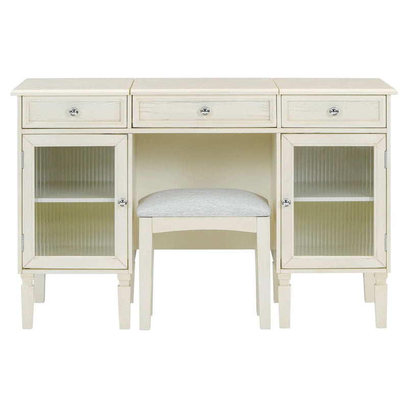 Multi Functional 2 In 1 Vanity Desk With Flip Top Mirror Material - White Oak