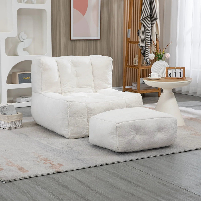 Modern Indoor Fluffy Bean Bag Chair With Memory Foam And Ottoman, Super Soft by HouseOfZazla